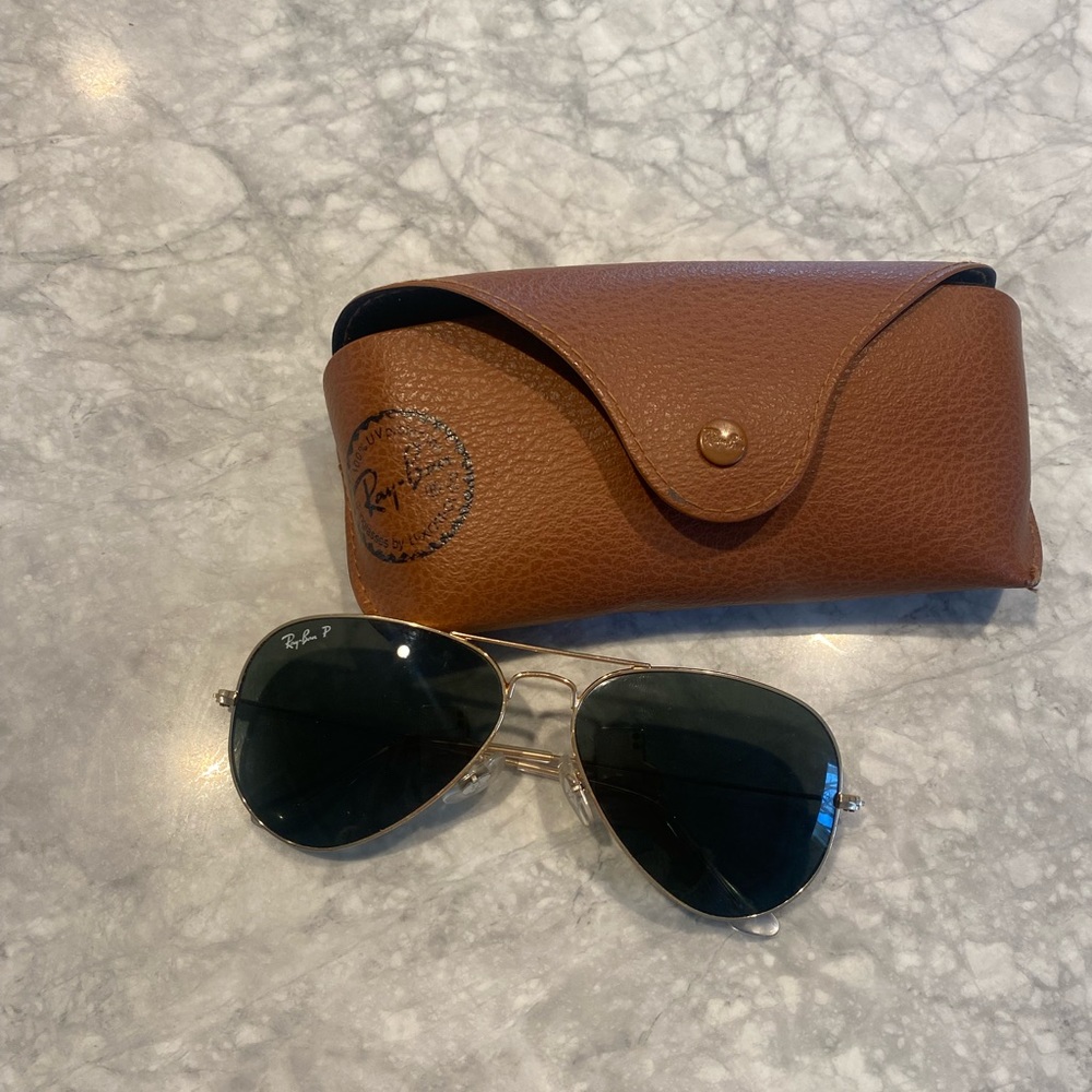 Ray Ban Polarized Aviators (Green Classic w gold frames)